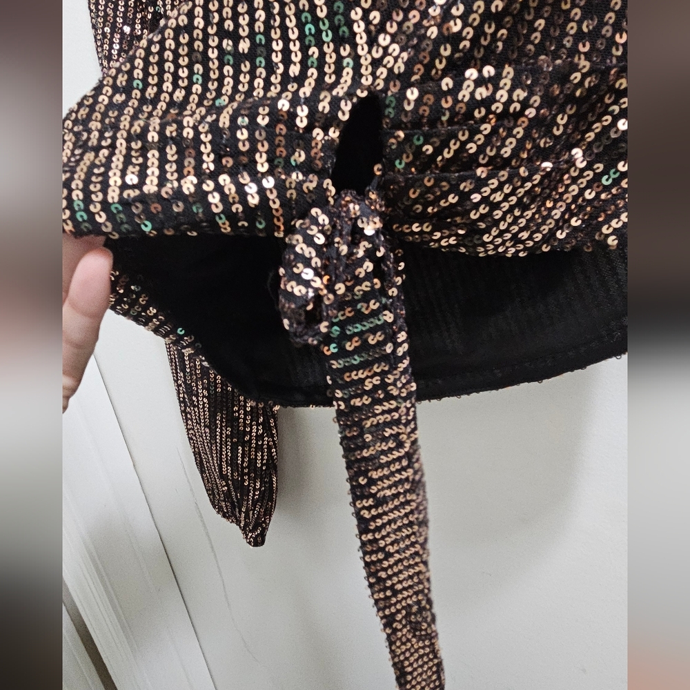 One-Shoulder Sequin Top in Bronze Sequins - Picture 6 of 7